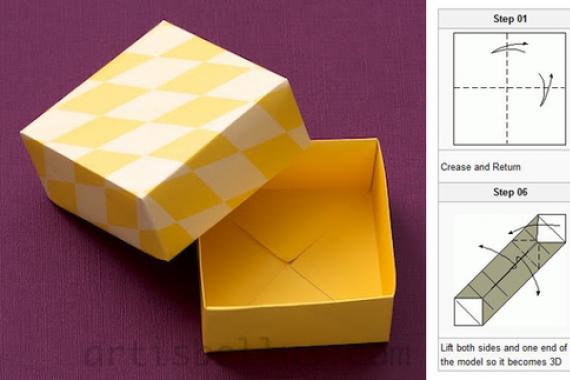 접착제가 없는 작은 종이 접기 종이 상자 - 자신의 손으로 단계별로 만드는 방법